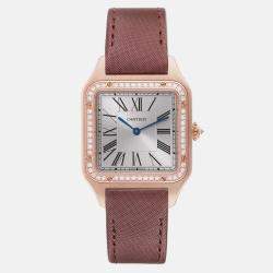 Cartier Santos Dumont Rose Gold Silver Dial Diamond Men's Watch WJSA0018  43.5 x 31.4 mm