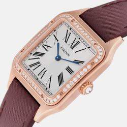 Cartier Santos Dumont Rose Gold Silver Dial Diamond Men's Watch WJSA0018  43.5 x 31.4 mm