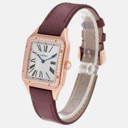 Cartier Santos Dumont Rose Gold Silver Dial Diamond Men's Watch WJSA0018  43.5 x 31.4 mm