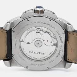 Pre Owned Cartier Silver Stainless Steel Alligator Leather Calibre De Cartier W7100037 Men's Wristwatch 42 mm