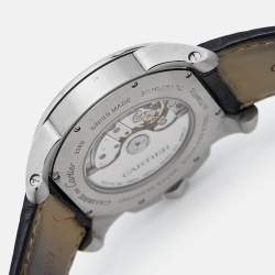 Pre Owned Cartier Silver Stainless Steel Alligator Leather Calibre De Cartier W7100037 Men's Wristwatch 42 mm