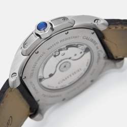 Pre Owned Cartier Silver Stainless Steel Alligator Leather Calibre De Cartier W7100037 Men's Wristwatch 42 mm