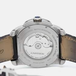 Pre Owned Cartier Silver Stainless Steel Alligator Leather Calibre De Cartier W7100037 Men's Wristwatch 42 mm