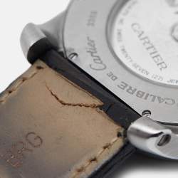 Pre Owned Cartier Silver Stainless Steel Alligator Leather Calibre De Cartier W7100037 Men's Wristwatch 42 mm