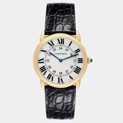 Cartier Silver 18k Yellow Gold Ronde Solo W6700455 Quartz Men's Wristwatch 36 mm