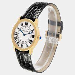 Cartier Silver 18k Yellow Gold Ronde Solo W6700455 Quartz Men's Wristwatch 36 mm