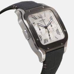 Cartier Silver Stainless Steel Santos WSSA0017 Automatic Men's Wristwatch 43 mm