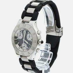 مملوكة مسبقًا Cartier Black Stainless Steel Must 21 Quartz Men's Wristwatch 38 mm