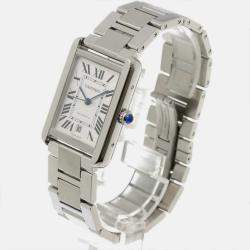 Cartier Silver Stainless Steel Tank Solo Automatic Men's Wristwatch 31 mm