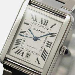 Cartier Silver Stainless Steel Tank Solo Automatic Men's Wristwatch 31 mm