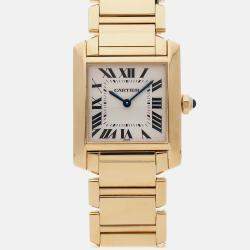 Cartier Silver 18k Yellow Gold Tank Francaise W50003N2 Quartz Men's Wristwatch 25 mm