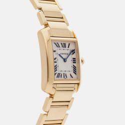 Cartier Silver 18k Yellow Gold Tank Francaise W50003N2 Quartz Men's Wristwatch 25 mm