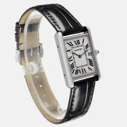 Cartier Silver 18k White Gold Tank Louis W1540956 Quartz Men's Wristwatch 25 mm