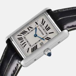 Cartier Silver 18k White Gold Tank Louis W1540956 Quartz Men's Wristwatch 25 mm