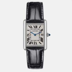 Cartier Silver 18k White Gold Tank Louis W1540956 Quartz Men's Wristwatch 25 mm