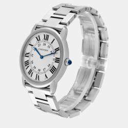 Cartier Silver Stainless Steel Ronde Solo W6701005 Quartz Men's Wristwatch 36 mm