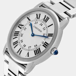 Cartier Silver Stainless Steel Ronde Solo W6701005 Quartz Men's Wristwatch 36 mm