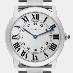 Cartier Silver Stainless Steel Ronde Solo W6701005 Quartz Men's Wristwatch 36 mm