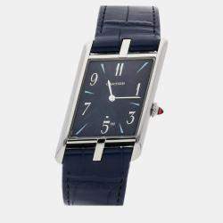 Cartier Blue Platinum Tank Asymetrique WGTA0120 Manual Winding Men's Wristwatch 26 mm