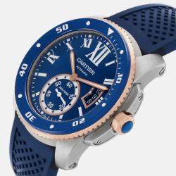 Cartier Calibre Diver Steel Rose Gold Blue Dial Watch W2CA0009 42 mm