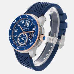 Cartier Calibre Diver Steel Rose Gold Blue Dial Watch W2CA0009 42 mm