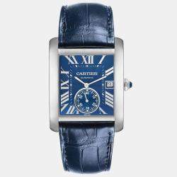 Cartier Tank MC Blue Dial Automatic Steel Mens Watch WSTA0010 34.3 mm x 44 mm