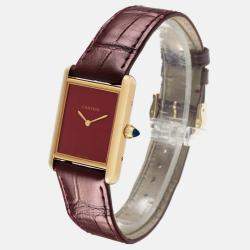 Cartier Tank Louis Large Yellow Gold Burgundy Dial Men's Watch WGTA0190 25.5 x 33.7 mm