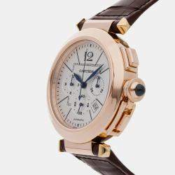 Cartier Silver 18k Rose Gold Pasha W3019951 Automatic Men's Wristwatch 42 mm