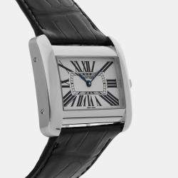 Cartier Silver Stainless Steel Tank Divan W6300655 Quartz Men's Wristwatch 38 mm