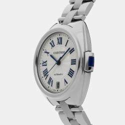 Cartier Silver Stainless Steel Cle de Cartier Automatic Men's Wristwatch 35 mm