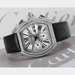 Cartier Customised Black 6.00CT Diamond Stainless Steel Roadster W62020X6 Automatic Men's Wristwatch 47.6mm