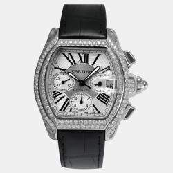 Cartier Customised Black 6.00CT Diamond Stainless Steel Roadster W62020X6 Automatic Men's Wristwatch 47.6mm