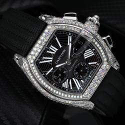 Cartier Customised Black 6.00CT Diamond Stainless Steel Roadster W62020X6 Automatic Men's Wristwatch 47.6mm