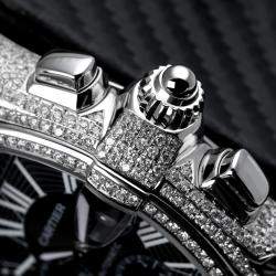 Cartier Customised Black 6.00CT Diamond Stainless Steel Roadster W62020X6 Automatic Men's Wristwatch 47.6mm