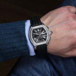Cartier Customised Black 6.00CT Diamond Stainless Steel Roadster W62020X6 Automatic Men's Wristwatch 47.6mm