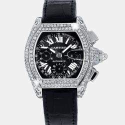 Cartier Customised Black 6.00CT Diamond Stainless Steel Roadster W62020X6 Automatic Men's Wristwatch  