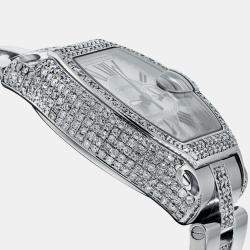 Cartier Customised Silver MOP 10.00CT Diamond Stainless Steel Roadster W62019X6 Automatic Men's Wristwatch 47.6mm