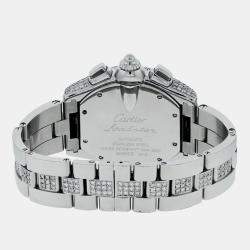 Cartier Customised Silver MOP 10.00CT Diamond Stainless Steel Roadster W62019X6 Automatic Men's Wristwatch 47.6mm