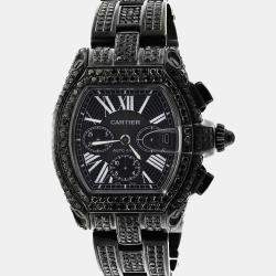 Cartier Customised Black 15.00CT Diamond Stainless Steel Roadster W62020X6 Automatic Men's Wristwatch 47.6mm