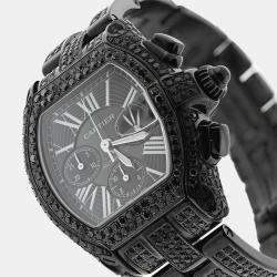 Cartier Customised Black 15.00CT Diamond Stainless Steel Roadster W62020X6 Automatic Men's Wristwatch 47.6mm