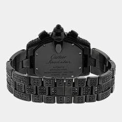 Cartier Customised Black 15.00CT Diamond Stainless Steel Roadster W62020X6 Automatic Men's Wristwatch 47.6mm