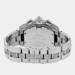 Cartier Customised Silver 11.00CT Diamond Stainless Steel Roadster W62019X6 Automatic Men's Wristwatch 47.6mm