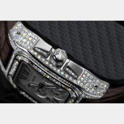 Cartier Customised Silver 17.00CT Diamond Stainless Steel Santos 100 W20090X8 Automatic Men's Wristwatch 41 MM