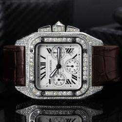 Cartier Customised Silver 17.00CT Diamond Stainless Steel Santos 100 W20090X8 Automatic Men's Wristwatch 41 MM