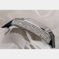 Cartier Customised Silver 15.00CT Diamond Stainless Steel Santos 100 W20073X8 Automatic Men's Wristwatch 41 MM