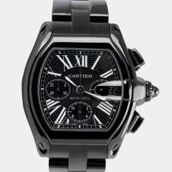 Cartier Customised Black Diamond Stainless Steel Roadster W62020X6 Automatic Men's Wristwatch 48mm