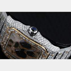 Cartier Customised Blue 33.00CT Diamond 18K Yellow Gold Stainless Steel Santos de Cartier 1904 Automatic Men's Wristwatch 43.3 mm