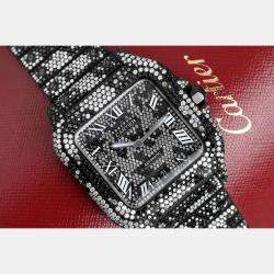 Cartier Customised Black Diamond Stainless Steel Santos de Cartier WSSA0018 Automatic Men's Wristwatch 39.50 MM