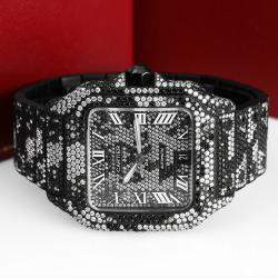 Cartier Customised Black Diamond Stainless Steel Santos de Cartier WSSA0018 Automatic Men's Wristwatch 39.50 MM