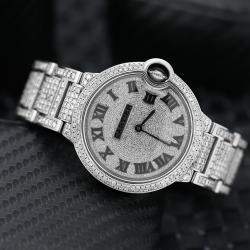 Cartier Customised Diamond Stainless Steel Ballon Bleu W69011Z4 Automatic Men's Wristwatch 37mm
